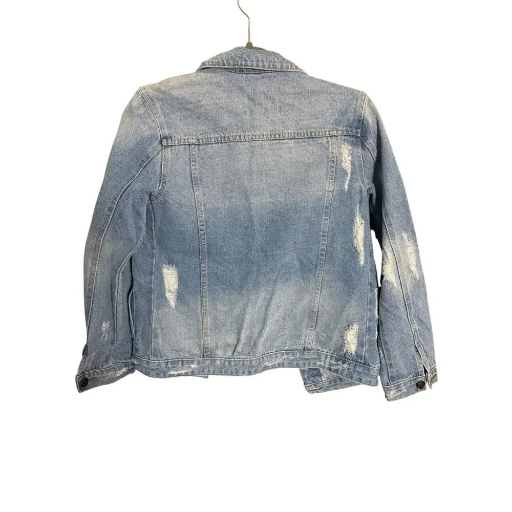 Atar'd State Distressed Denim Jacket Light washed Cropped Jean Jacket Size XS - Picture 3 of 4